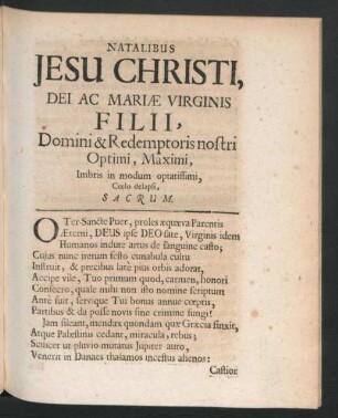 Natalibus Jesu Christi, Dei ac Mariae Virginis Filii ...