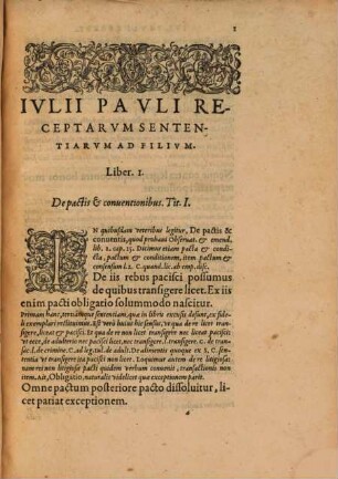 Ivlii Pavli Receptarvm Sententiarvm Ad Filivm, Libri, V.