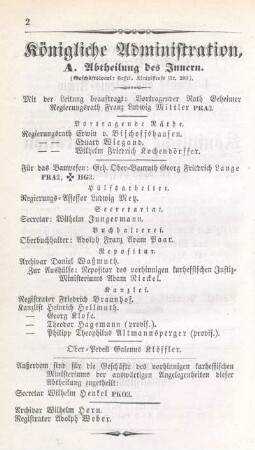A. Abtheilung des Innern. Obere und untere Behörden der inneren Landes-Verwaltung.