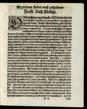 Abgelesenes Gebet nach gehaltener Fürstl. Leich-Predigt.