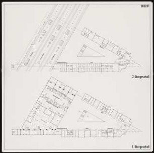 City-Bahnhof, Zoologischer Garten, Berlin-Charlottenburg Schinkelwettbewerb 1987: Grundriss 1. und 2. Obergeschoss
