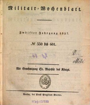Militär-Wochenblatt : unabhängige Zeitschrift für die deutsche Wehrmacht. 12. 1827