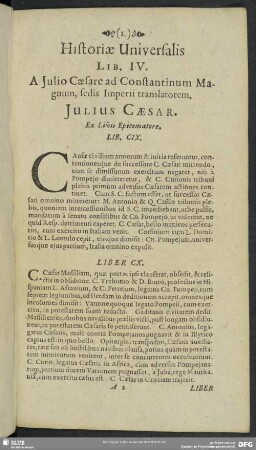 Lib. IV. A Iulio Caesare ad Constantinum Magnum, sedis Imperii translatorem