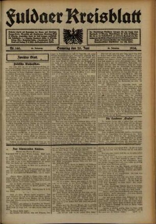 Zweite Ausgabe vom Samstag, den 20. Juni 1914.