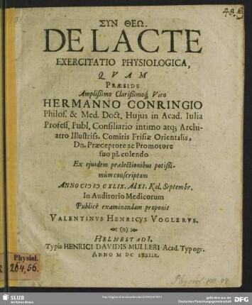 De Lacte Exercitatio Physiologica