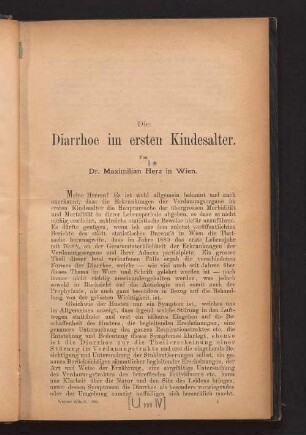 Die Diarrhoe im ersten Kindesalter