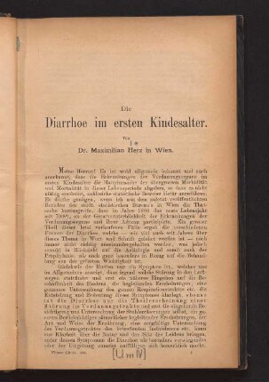 Die Diarrhoe im ersten Kindesalter