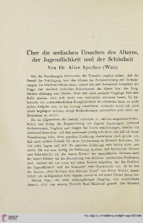 11: Über die seelischen Ursachen des Alterns, der Jugendlichkeit und der Schönheit