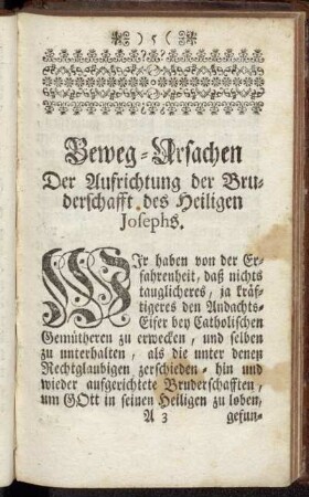 Beweg-Ursachen Der Aufrichtung der Bruderschafft des Heiligen Josephs.