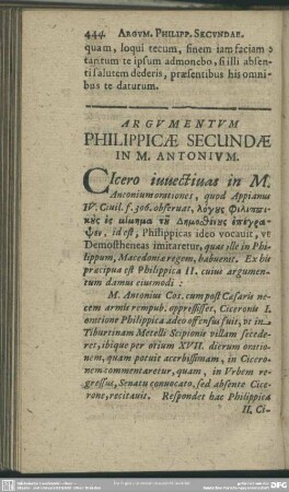 Argumentum Philippicae Secundae In M. Antonium