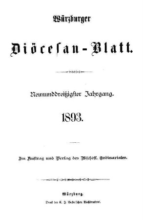 Würzburger Diözesanblatt : amtliches Verordnungsblatt der Diözese Würzburg. 39. 1893