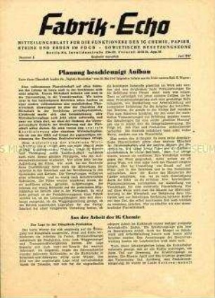 Mitteilungsblatt für Funktionäre der IG Chemie, Papier, Steine und Erden