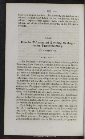 XXXI. Ueber die Befragung und Vereidung der Zeugen in der Hauptverhandlung