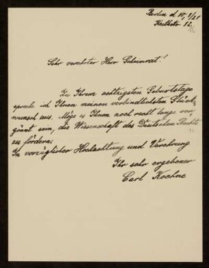 Brief von Carl Koehne an Otto von Gierke, Berlin, 10.1.1921