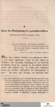 1. Ueber die Einsegnung der gemischten Ehen