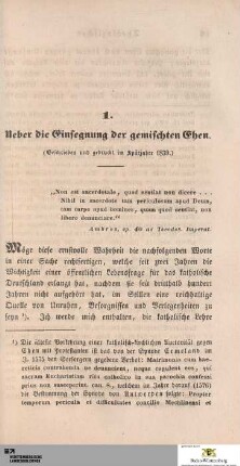 1. Ueber die Einsegnung der gemischten Ehen