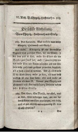 Die sechste Abtheilung. Vom Ehrgeiz, Hochmuth und Stolz
