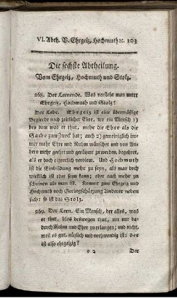 Die sechste Abtheilung. Vom Ehrgeiz, Hochmuth und Stolz