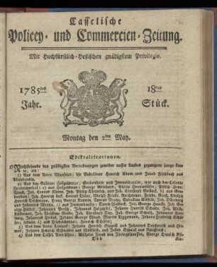 18tes Stueck, Montag den 2ten May. 1785