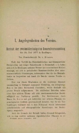 Bericht der zweiunddreissigsten Generalversammlung den 24. Juni 1877 in Reutlingen