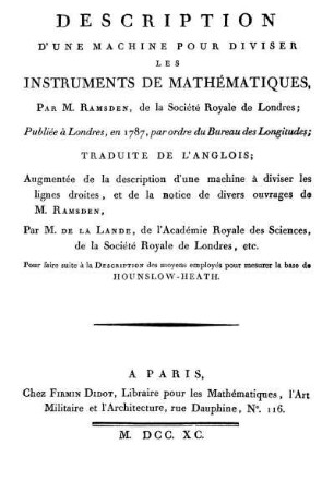 Description D'Une Machine Pour Diviser Les Instruments De Mathématiques