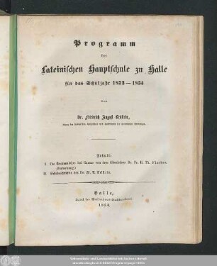 1854: Programm der Lateinischen Hauptschule in Halle : für d. Schuljahr ...