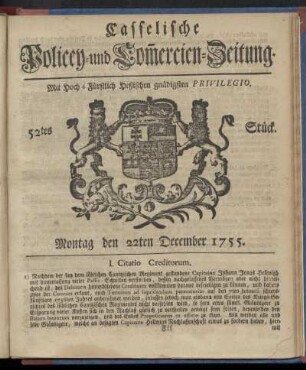 52tes Stueck, Montag den 22ten December 1755