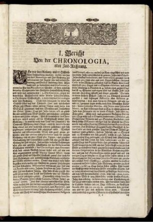 I. Bericht von der Chronologia, oder Zeit-Rechnung.