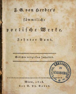 J. G. von Herder's sämmtliche poetische Werke, 10. Gedichte religiösen Inhaltes