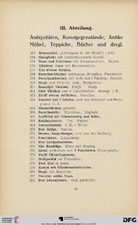 Antiquitäten, Kunstgegenstände, Antike Möbel, Teppiche, Bücher und dergl. (Nr. 253-581)