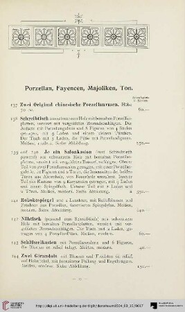 Porzellan, Fayencen, Majoliken, Ton (Nr. 137-270)