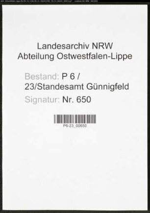Sterberegister Standesamt Wattenscheid-Günnigfeld