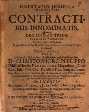 Disp. ... inaug. de contractibus innominatis
