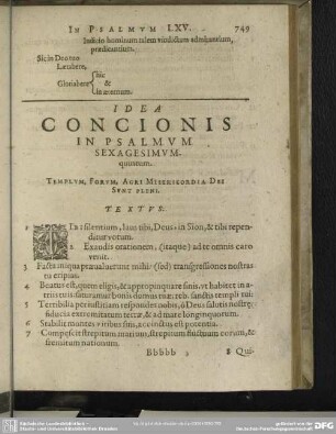 Idea Concionis In Psalmum Sexagesimum quintum