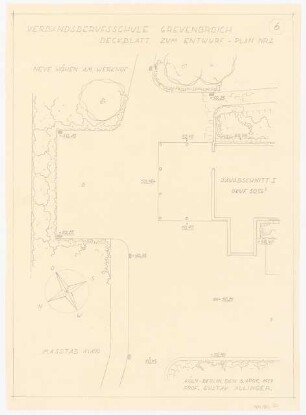 Gartenanlage Verbandsberufsschule, Grevenbroich: Deckblatt zum Entwurf, Grundriss 1: 100