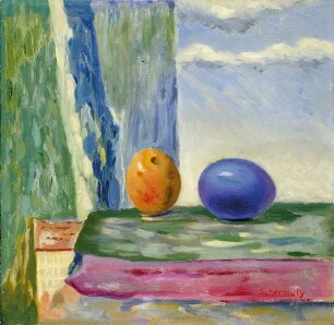 Apfel und blaues Ei (Verehrung für Bonnard)