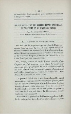 Sur une génération des courbes planes unicursales du troisième et du quatrième ordre.