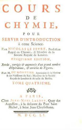 Cours De Chymie : Pour Servir D'Introduction à cette Science, 4