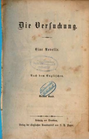 Die Versuchung : Eine Novelle. Nach dem Englischen, 3