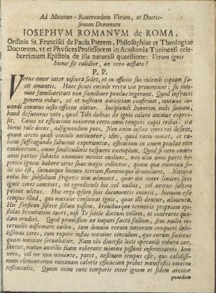 Ad Maxime - Reuerendum Virum, et Doctissimum Dominum Iosephvm Romanvm de Roma, ...