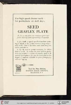 Seed Dry Plate Division, Eastman Kodak Company [Seed Graflex Plate]