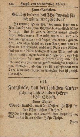 VII. Fragstücke, voder fröhlichen Auferstehung unsers lieben Herrn Jesu Christi