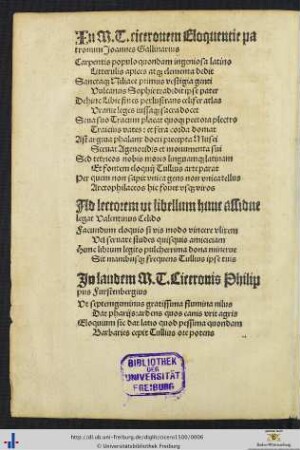 In M. T. ciceronem Eloquentie patronum Joannes Gallinarius