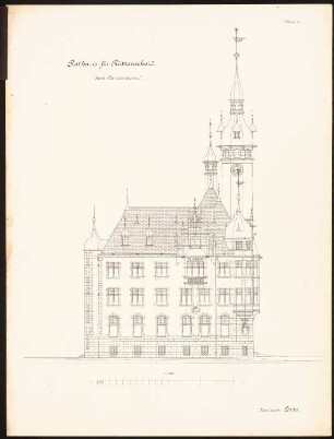 Rathaus, Essen-Rüttenscheid: Ansicht Damianstraße 1:100