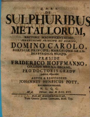 De sulphuribus metallorum