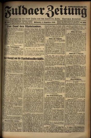 Erste Ausgabe vom Mittwoch, den 04. Dezember 1929.