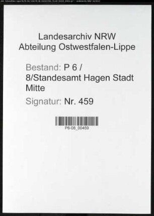 Sterberegister Standesamt Hagen-Mitte