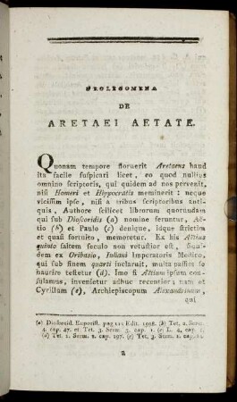 Prolegomena De Aretaei Aetate.