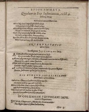 Epigrammata. Quaedam in Imp. Iustinianum ...
