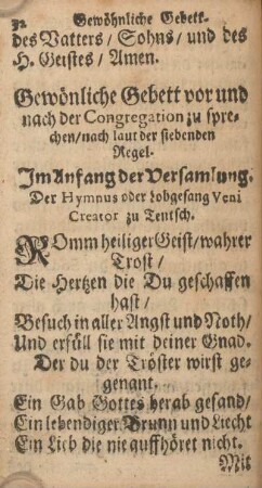 Gewönliche Gebett vor und nach der Congregation zu sprechen ...